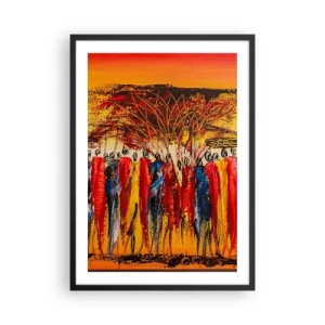 Poster in einem schwarzem Rahmen - Abstrakte afrikanische Szene mit lebendigen Farben - 50x70cm - Dort, dort, dort gehen sie - Moderne Wanddekoration für Wohnzimmer und Schlafzimmer ARTTOR