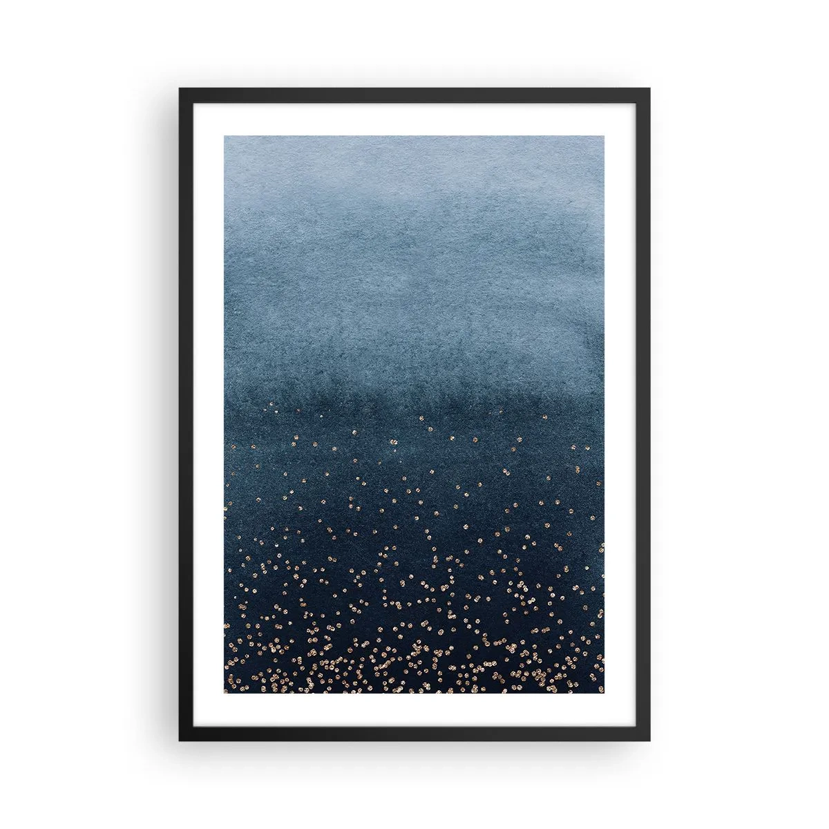 Poster in einem schwarzem Rahmen - Blauer Farbverlauf mit goldenen Akzenten - 50x70cm - Komposition - blaue Phasen - Moderne Wanddekoration für Wohnzimmer und Schlafzimmer ARTTOR