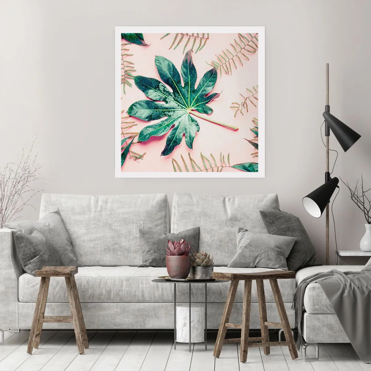 Poster - Eine Studie von Grün auf einem rosa Hintergrund - 50x50 cm