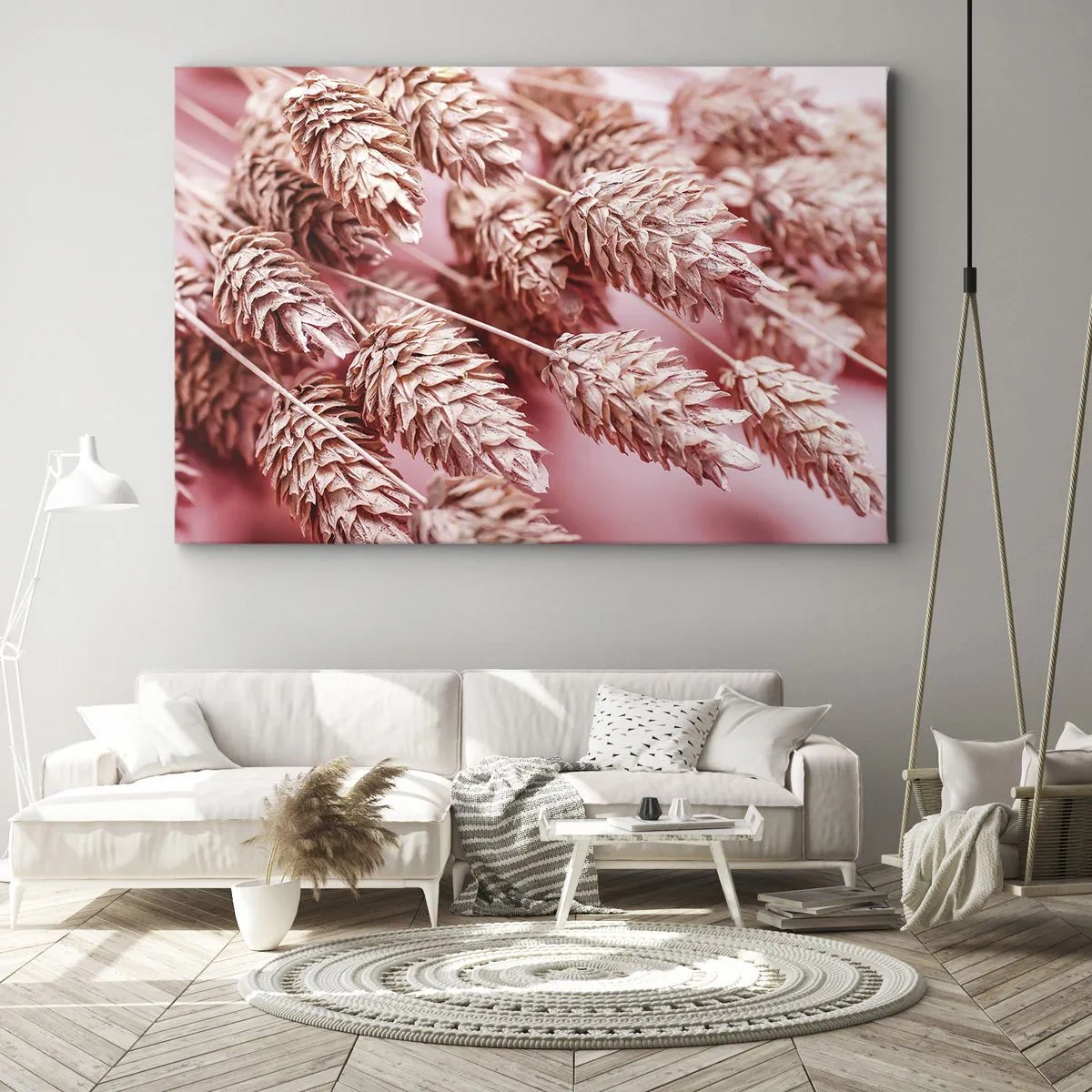 Bild auf Leinwand - Leinwandbild - Nahaufnahme der rosa gefärbten Ohren - 70x50cm - Eine Blumenkaskade in Rosa - Moderne Wanddekoration für Wohnzimmer und Schlafzimmer ARTTOR