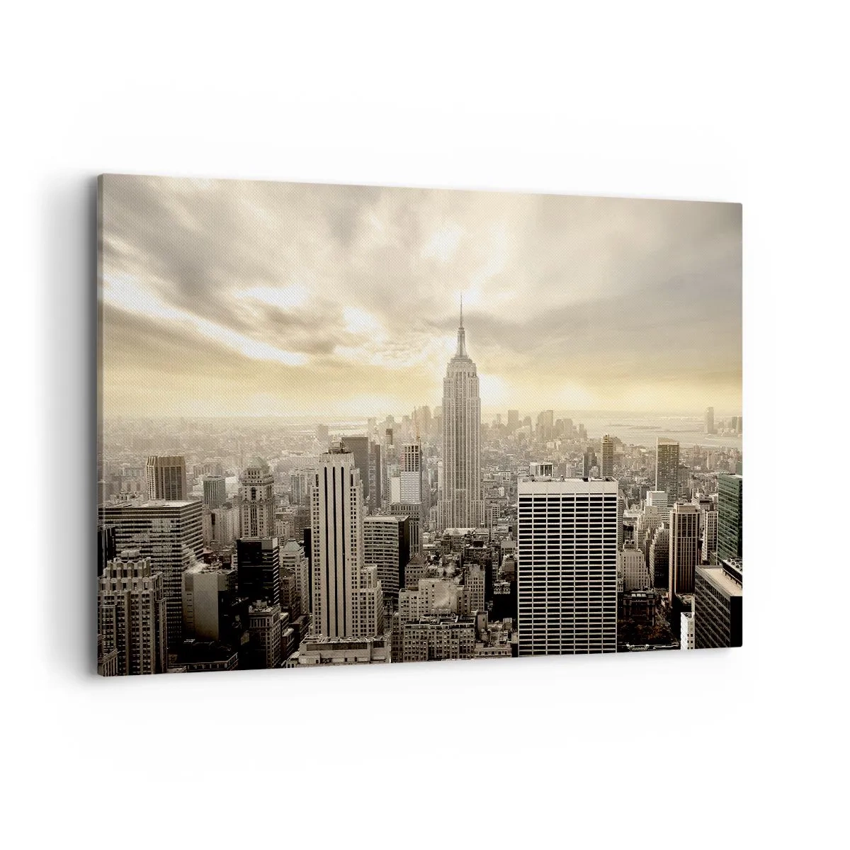 Bild auf Leinwand - Leinwandbild - Panorama der Stadt mit Blick auf das Empire State Building - 100x70cm - New York aus Grau - Moderne Wanddekoration für Wohnzimmer und Schlafzimmer ARTTOR