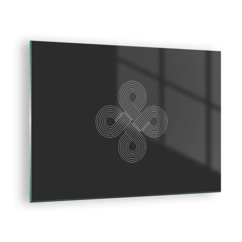 Glasbild - Bild auf glas - Minimalistisches weißes keltisches Symbol auf schwarzem Hintergrund - 70x50cm - Im keltischen Geist - Moderne Wanddekoration für Wohnzimmer und Schlafzimmer ARTTOR