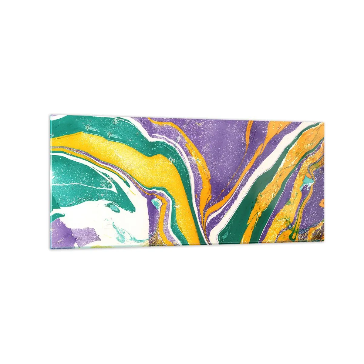 Glasbild - Bild auf glas - Abstraktes Marmormuster in lebendigen Farben - 120x50cm - Farbwellen - Moderne Wanddekoration für Wohnzimmer und Schlafzimmer ARTTOR