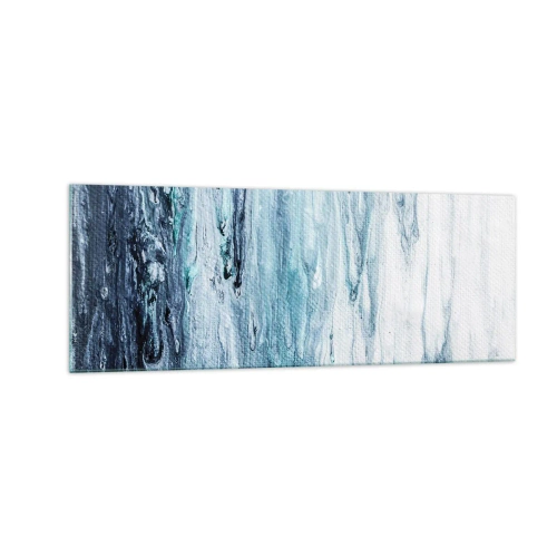 Glasbild - Bild auf glas - Abstrakte blaue und weiße Streifen ähneln Eiszapfen - 140x50cm - Blaue Eiszapfen - Moderne Wanddekoration für Wohnzimmer und Schlafzimmer ARTTOR