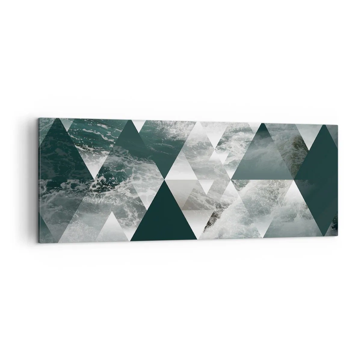 Bild auf Leinwand - Leinwandbild - Geometrisches Muster mit Wellenmotiv in Grüntönen - 140x50cm - Kristallperspektive - Moderne Wanddekoration für Wohnzimmer und Schlafzimmer ARTTOR