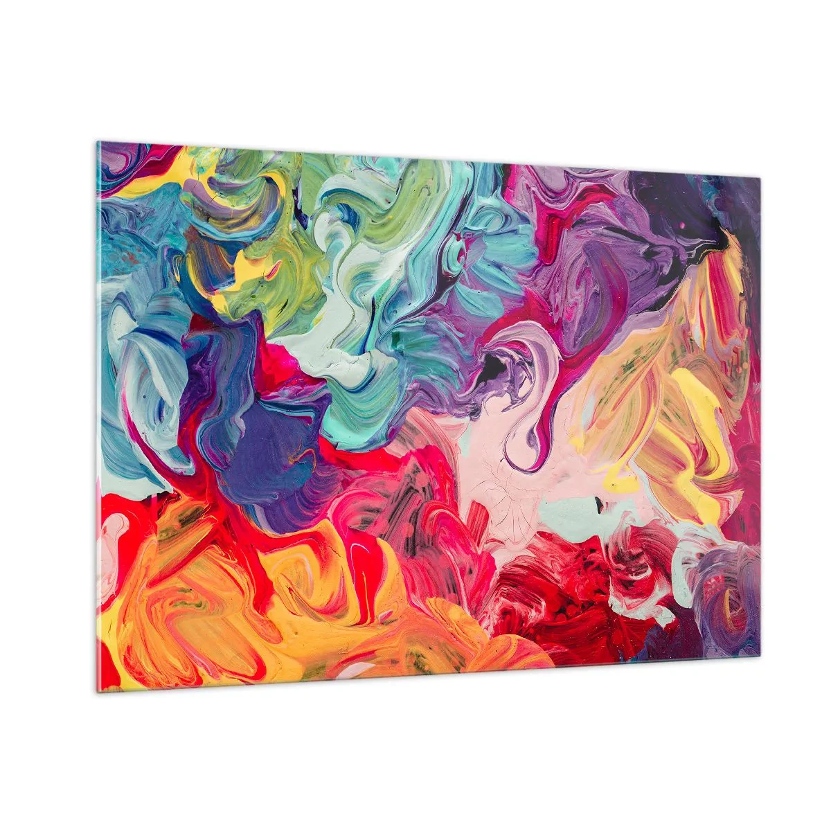 Glasbild - Bild auf glas - Abstrakte bunte Farbstreifen auf Leinwand in intensiven Farben - 100x70cm - Die Geburt der Farben - Moderne Wanddekoration für Wohnzimmer und Schlafzimmer ARTTOR