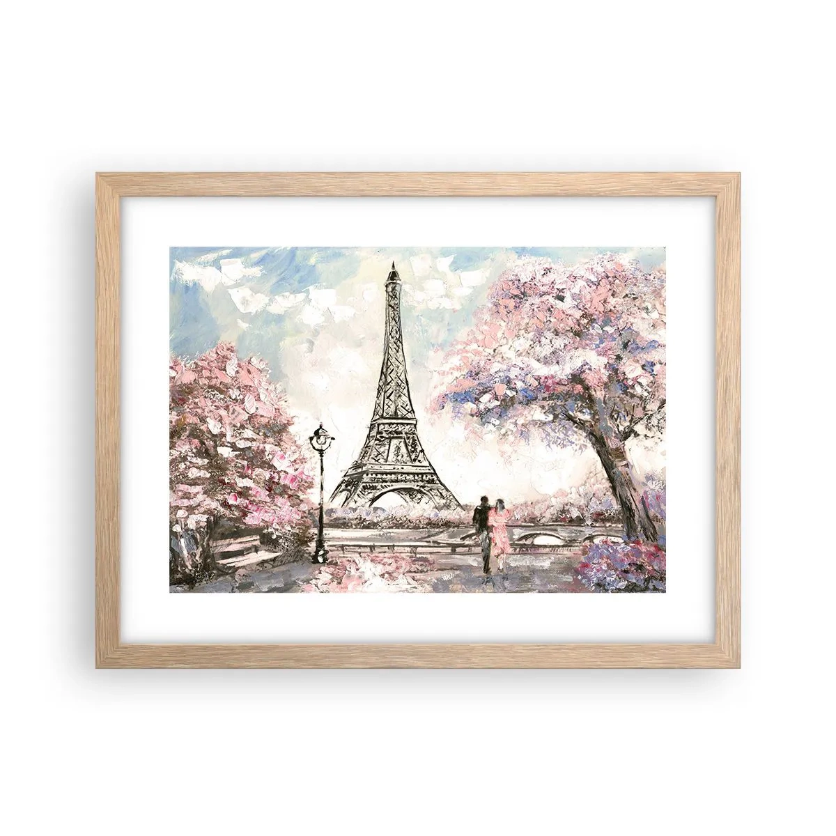 Poster in einem Rahmen aus heller Eiche - Aprilspaziergang durch Paris - 40x30 cm