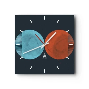 Wanduhr - Glasuhr - Minimalistisches Zweirad-Design in Blau und Orange - 30x30cm - Nur Geometrie? - Moderne Wanddekoration für Wohnzimmer und Schlafzimmer ARTTOR