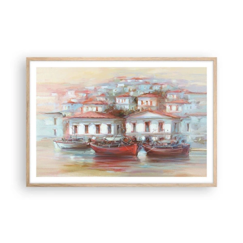 Poster in einem Rahmen aus heller Eiche - Glückliche Stadt - 91x61 cm