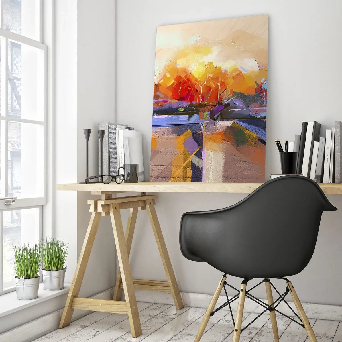 Glasbild - Bild auf glas - Eine abstrakte Landschaft mit intensiven Herbstfarben. - 70x100cm - Der Herbst ist geworden - Moderne Wanddekoration für Wohnzimmer und Schlafzimmer ARTTOR