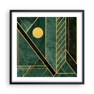 Poster in einem schwarzem Rahmen - Dynamik von Gold und Azurblau - 50x50 cm