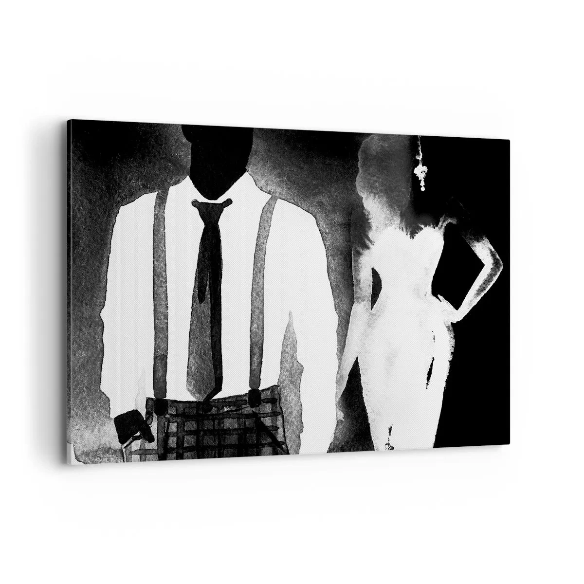 Bild auf Leinwand - Leinwandbild - Charaktere im Noir-Stil, schwarz-weiße Eleganz und Mysterium - 100x70cm - In Noir-Atmosphäre - Moderne Wanddekoration für Wohnzimmer und Schlafzimmer ARTTOR