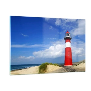Glasbild - Bild auf glas - Ein roter Leuchtturm vor blauem Himmel - 120x80cm - Traum Einsamkeit - Moderne Wanddekoration für Wohnzimmer und Schlafzimmer ARTTOR