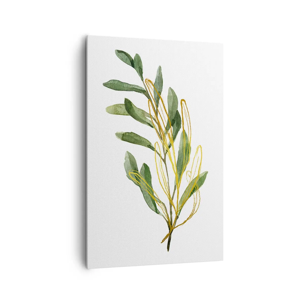 Bild auf Leinwand - Leinwandbild - Grüner Zweig mit Blättern auf weißem Hintergrund - 80x120cm - Alles was gut ist - Moderne Wanddekoration für Wohnzimmer und Schlafzimmer ARTTOR