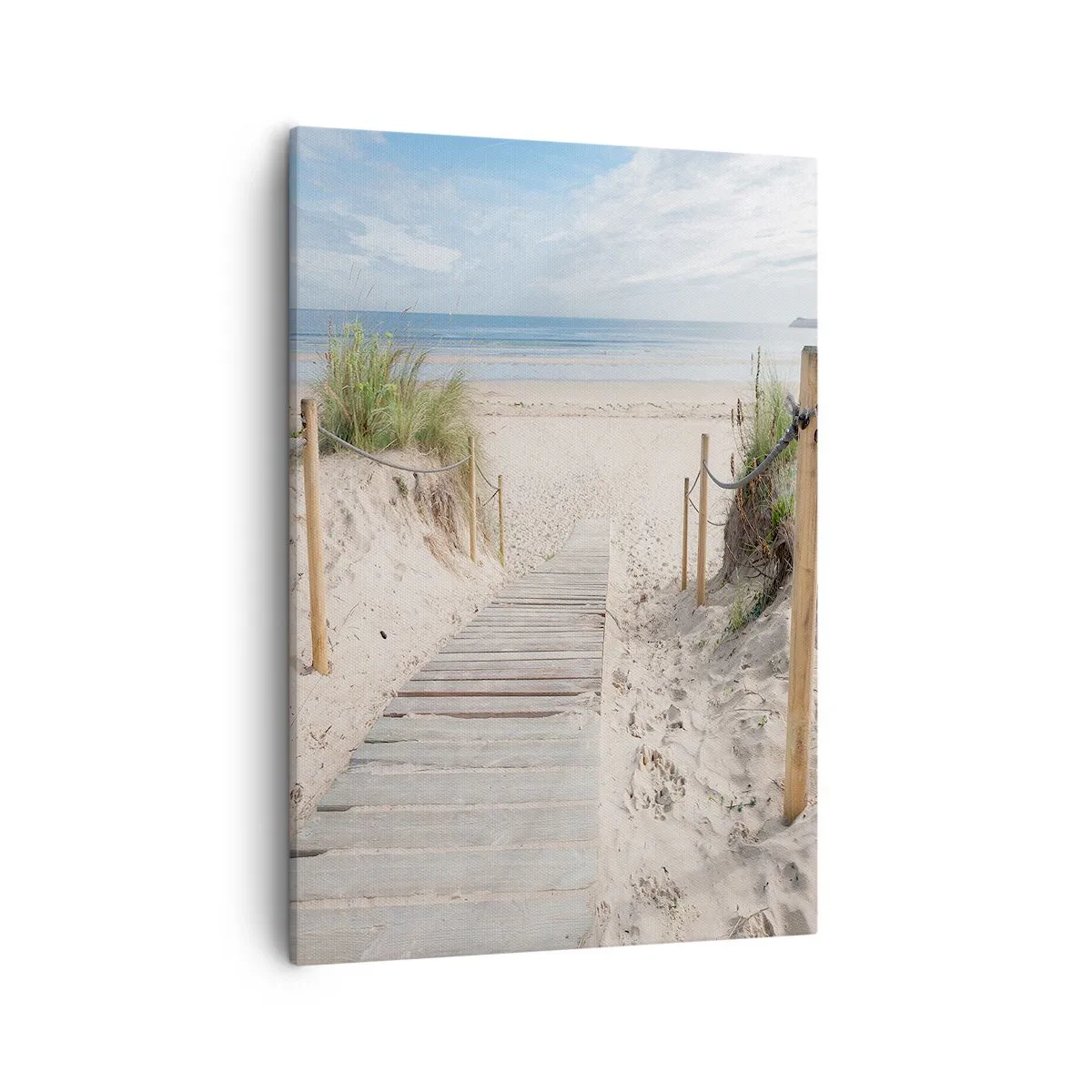 Bild auf Leinwand - Leinwandbild - Ein Plankenweg, der zu einem Sandstrand führt - 50x70cm - Bis zum Horizont - Moderne Wanddekoration für Wohnzimmer und Schlafzimmer ARTTOR