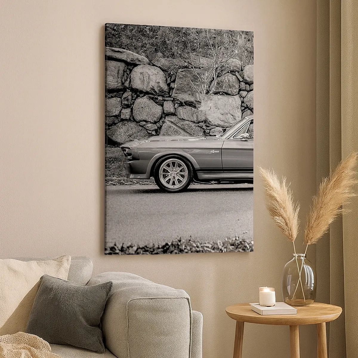 Bild auf Leinwand - Leinwandbild - Schwarz-Weiß-Foto eines Oldtimers - 50x70cm - Die Legende der 1960er - Moderne Wanddekoration für Wohnzimmer und Schlafzimmer ARTTOR