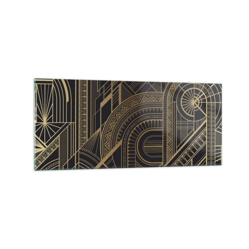 Glasbild - Bild auf glas - Goldene geometrische Muster auf schwarzem Hintergrund im Art-Deco-Stil - 120x50cm - Konzepte, Ideen, Pläne - Moderne Wanddekoration für Wohnzimmer und Schlafzimmer ARTTOR