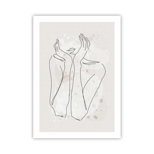 Poster - Konturzeichnung einer Hand mit abstraktem Hintergrund in Beigetönen - 50x70cm - Ein träumerischer Moment - Moderne Wanddekoration für Wohnzimmer und Schlafzimmer ARTTOR