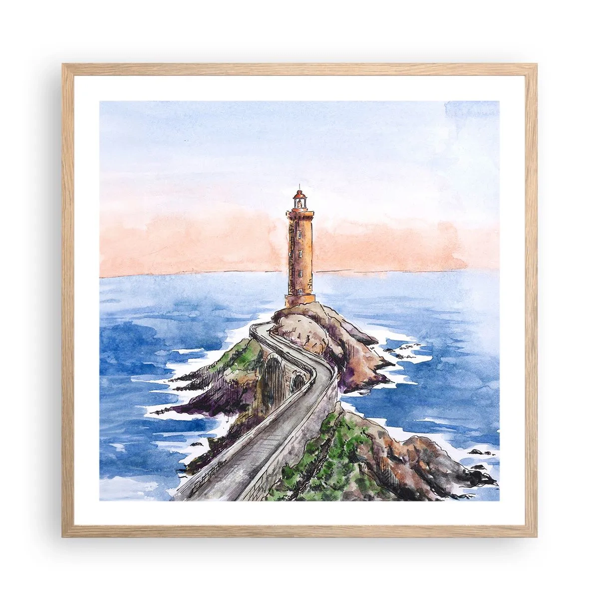 Poster in einem Rahmen aus heller Eiche - Dem Meer zugewandt - 60x60 cm