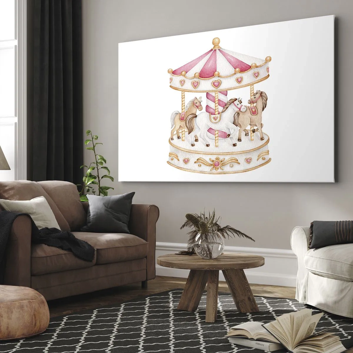 Bild auf Leinwand - Leinwandbild - Buntes Vintage-Karussell mit Pferden - 70x50cm - Süße Welt der Kindheit - Moderne Wanddekoration für Wohnzimmer und Schlafzimmer ARTTOR
