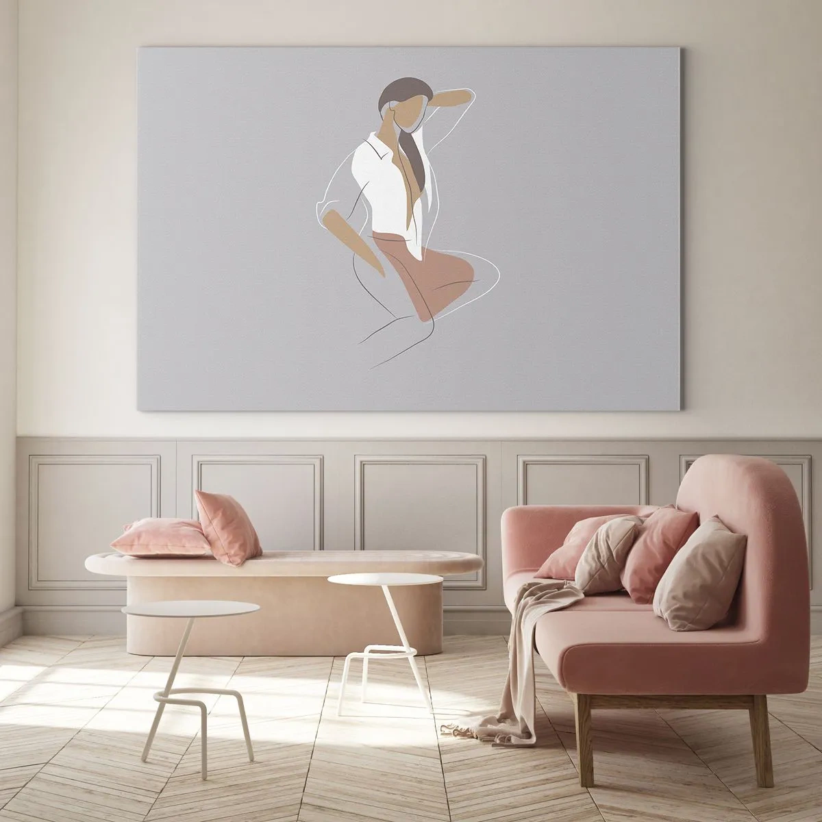 Glasbild - Bild auf glas - Frauensilhouette im minimalistischen Stil - 100x70cm - Umriss der Anmut - Moderne Wanddekoration für Wohnzimmer und Schlafzimmer ARTTOR