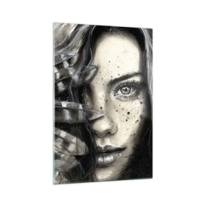 Glasbild - Bild auf glas - Künstlerisches Frauenporträt mit abstrakten Details - 70x100cm - Wilde Schönheit - Moderne Wanddekoration für Wohnzimmer und Schlafzimmer ARTTOR