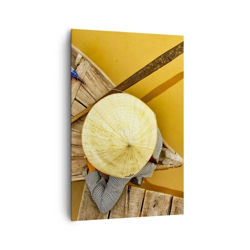 Bild auf Leinwand - Leinwandbild - Ein traditionelles Boot aus der Vogelperspektive - 80x120cm - Leben am Gelben Fluss - Moderne Wanddekoration für Wohnzimmer und Schlafzimmer ARTTOR