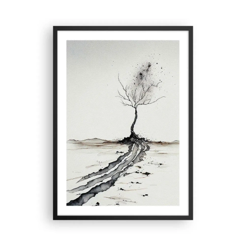 Poster in einem schwarzem Rahmen - Ein minimalistischer Baum mit abstrakten Wurzeln - 50x70cm - Wintermelancholie - Moderne Wanddekoration für Wohnzimmer und Schlafzimmer ARTTOR