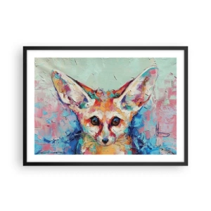 Poster in einem schwarzem Rahmen - Ein farbenfrohes Porträt eines Fenneks im Stil der expressiven Malerei. - 70x50cm - Bist du bereit für mich? - Moderne Wanddekoration für Wohnzimmer und Schlafzimmer ARTTOR