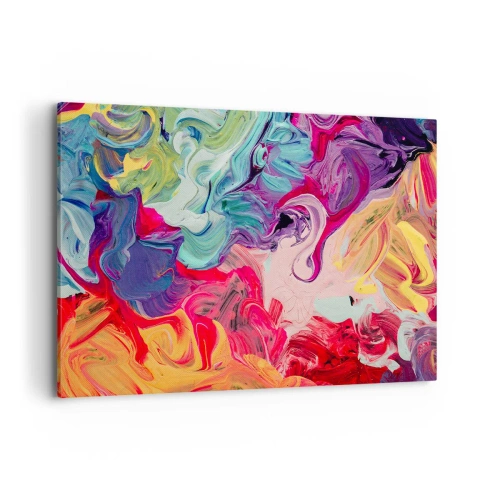 Bild auf Leinwand - Leinwandbild - Eine abstrakte Komposition mit lebendigen, wirbelnden Farben und einer dynamischen Struktur. - 100x70cm - Die Geburt der Farben - Moderne Wanddekoration für Wohnzimmer und Schlafzimmer ARTTOR