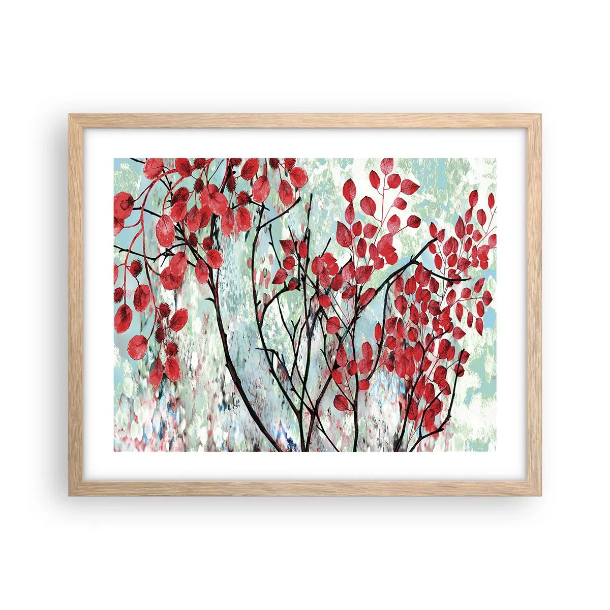 Poster in einem Rahmen aus heller Eiche - Baum in Scharlachrot - 50x40 cm