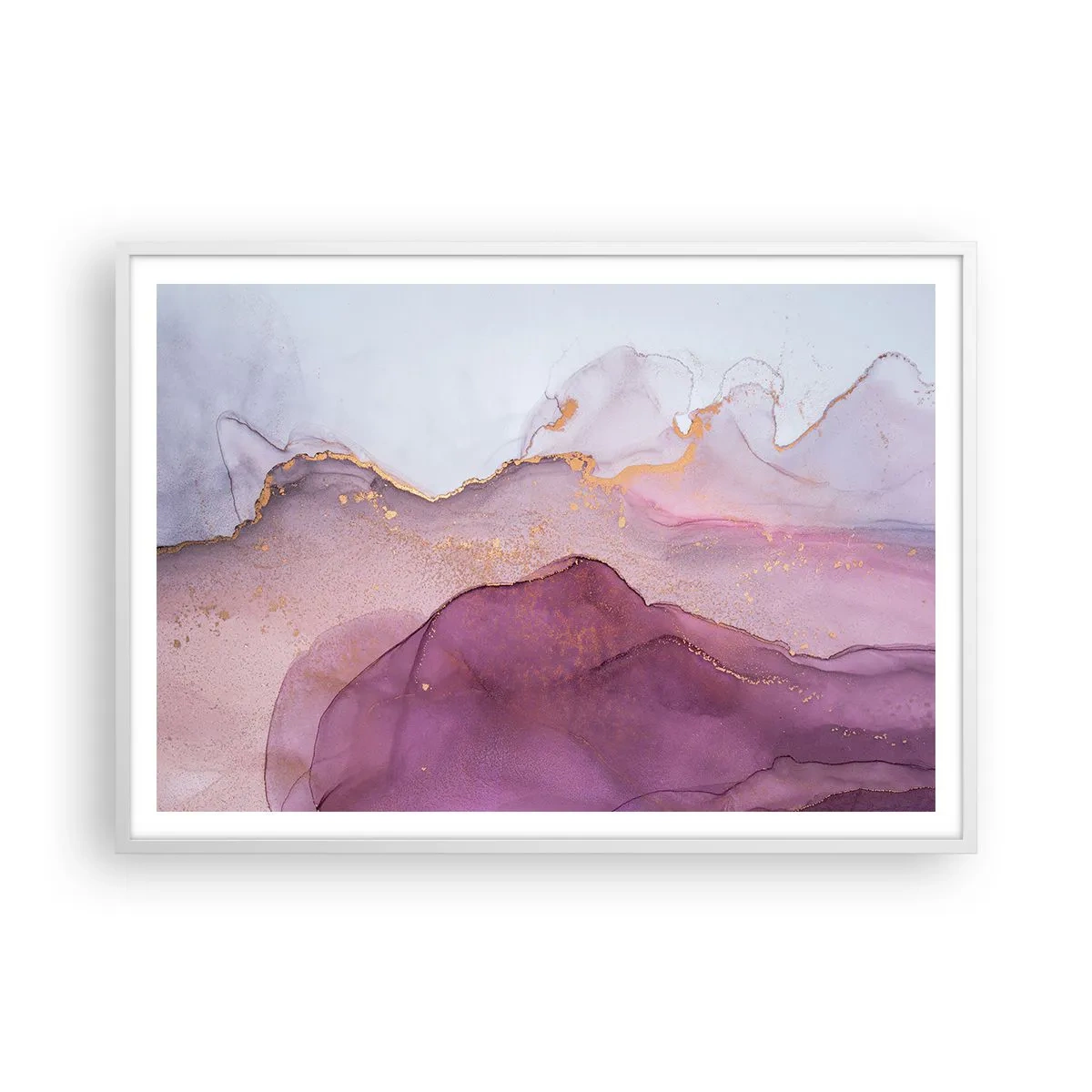 Poster in einem weißen Rahmen - Violett und lila Wellen - 100x70 cm