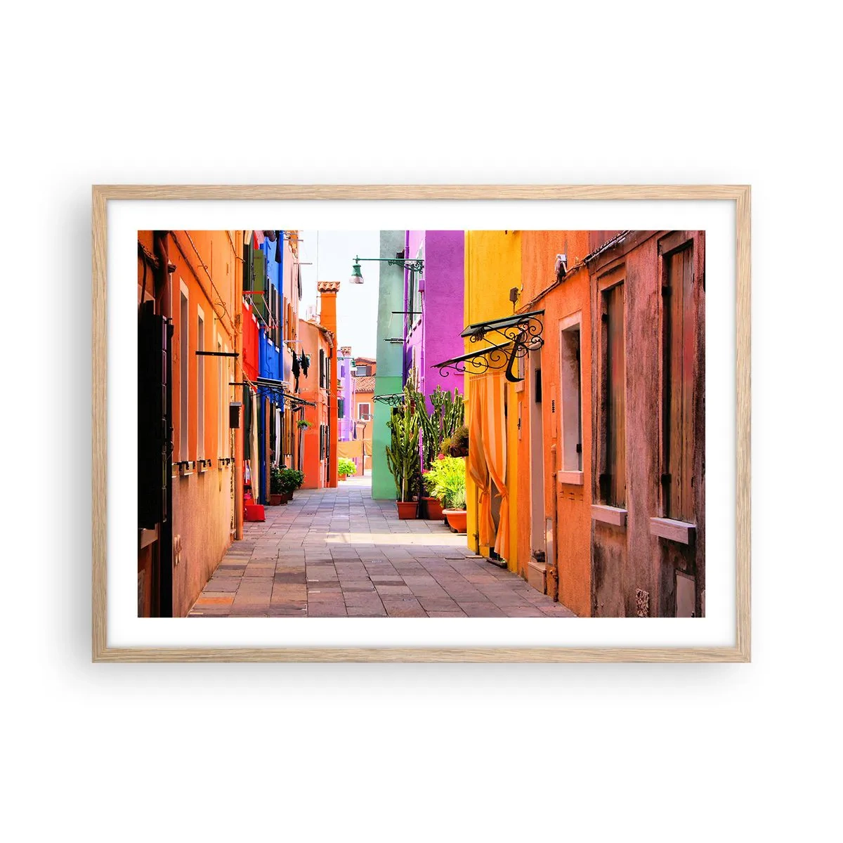 Poster in einem Rahmen aus heller Eiche - Regenbogengasse - 70x50 cm