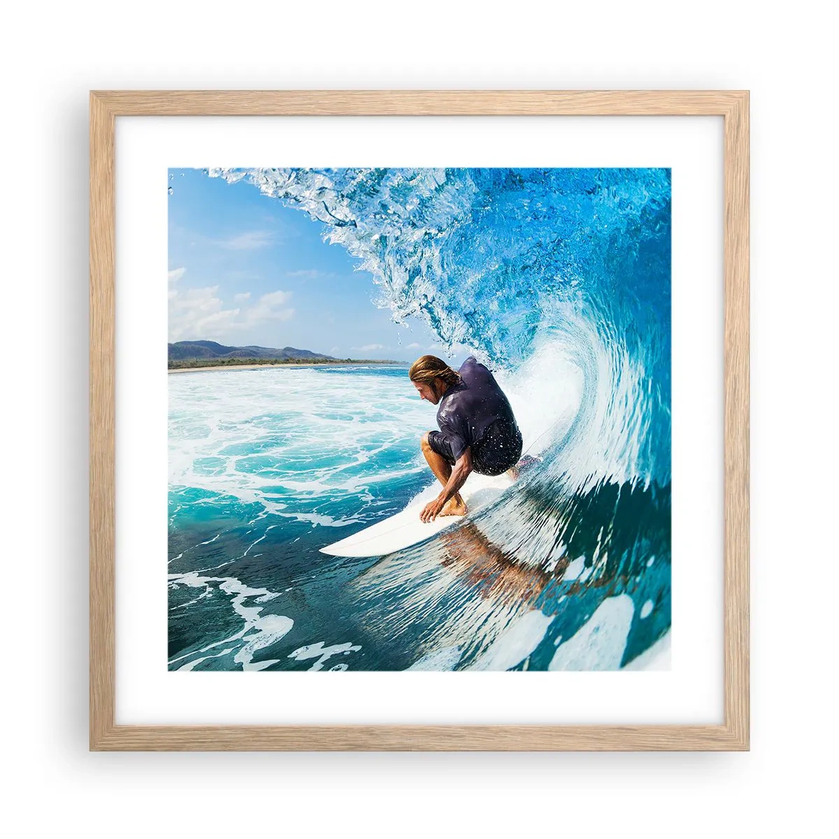 Poster in einem Rahmen aus heller Eiche - Tanzen mit den Wellen - 40x40 cm