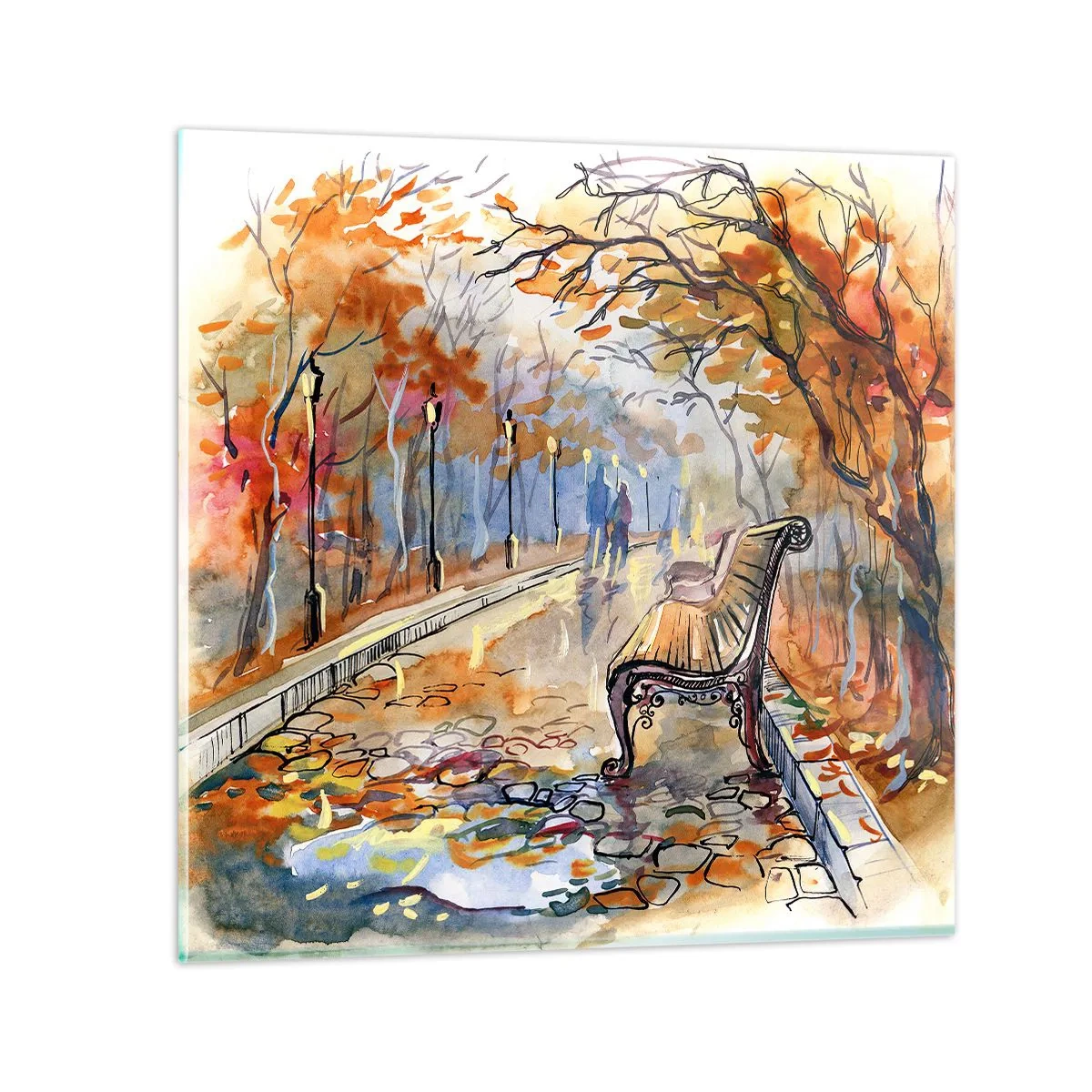 Glasbild - Bild auf glas - Gemeinsam im Herbst wandern - 70x70 cm