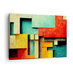 Bild auf Leinwand - Leinwandbild - Abstrakte geometrische Formen in leuchtenden Farben - 70x50cm - Festival der rechten Winkel - Moderne Wanddekoration für Wohnzimmer und Schlafzimmer ARTTOR
