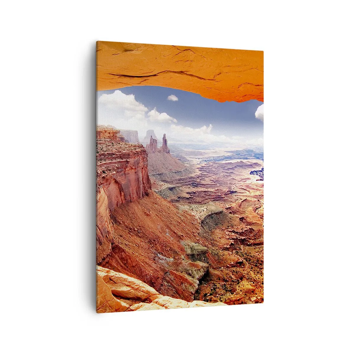 Bild auf Leinwand - Leinwandbild - Canyon durch ein Felsfenster mit warmen Felstönen gesehen - 70x100cm - Von der Natur selbst geschnitzt - Moderne Wanddekoration für Wohnzimmer und Schlafzimmer ARTTOR