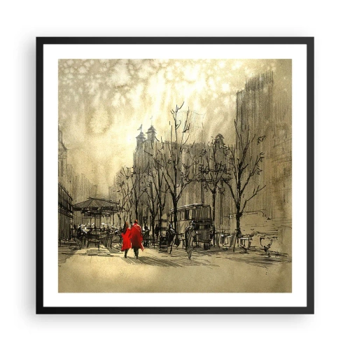 Poster in einem schwarzem Rahmen - Ein Date im Londoner Nebel - 60x60 cm