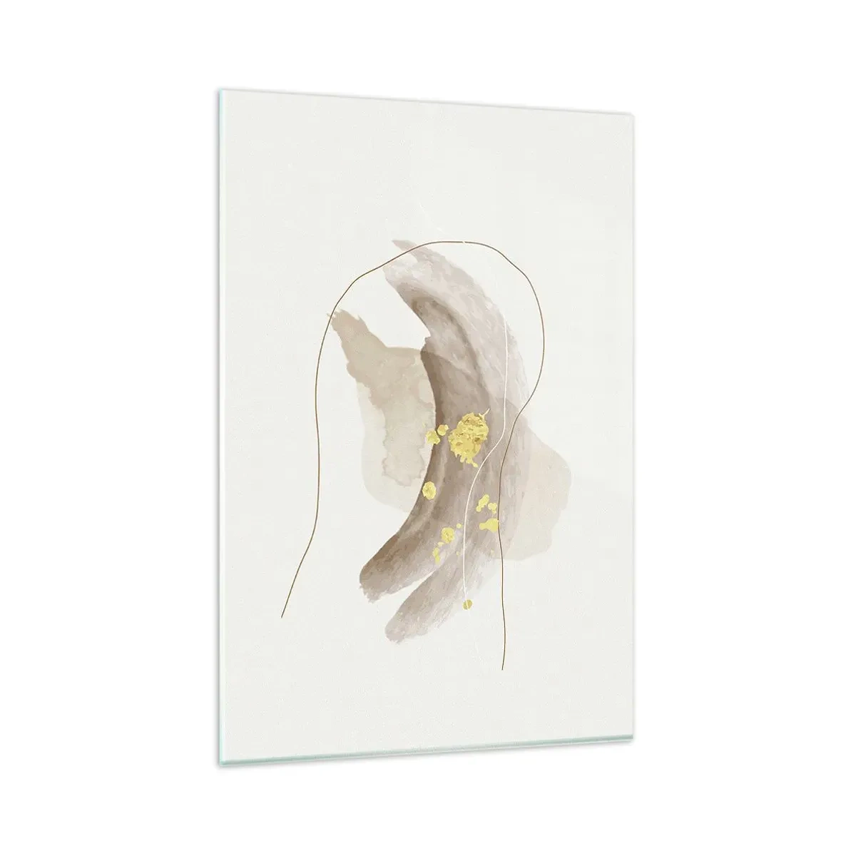 Glasbild - Bild auf glas - Eine abstrakte Komposition in Beige- und Goldtönen. - 80x120cm - Im Weltraum begegnet - Moderne Wanddekoration für Wohnzimmer und Schlafzimmer ARTTOR