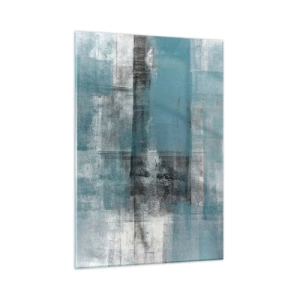 Glasbild - Bild auf glas - Abstraktion in Blau- und Grautönen mit geometrischen Formen - 50x70cm - Wasser und Luft - Moderne Wanddekoration für Wohnzimmer und Schlafzimmer ARTTOR