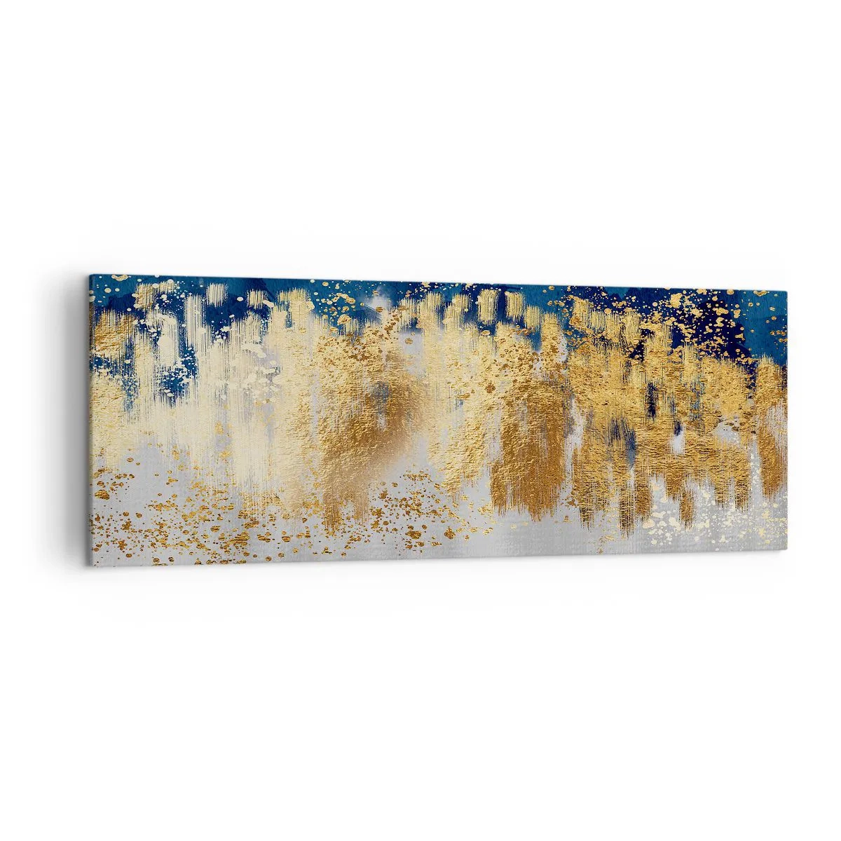 Bild auf Leinwand - Leinwandbild - Eine abstrakte Komposition in Gold- und Marineblautönen. - 140x50cm - Moderne Komposition mit Glanz - Moderne Wanddekoration für Wohnzimmer und Schlafzimmer ARTTOR