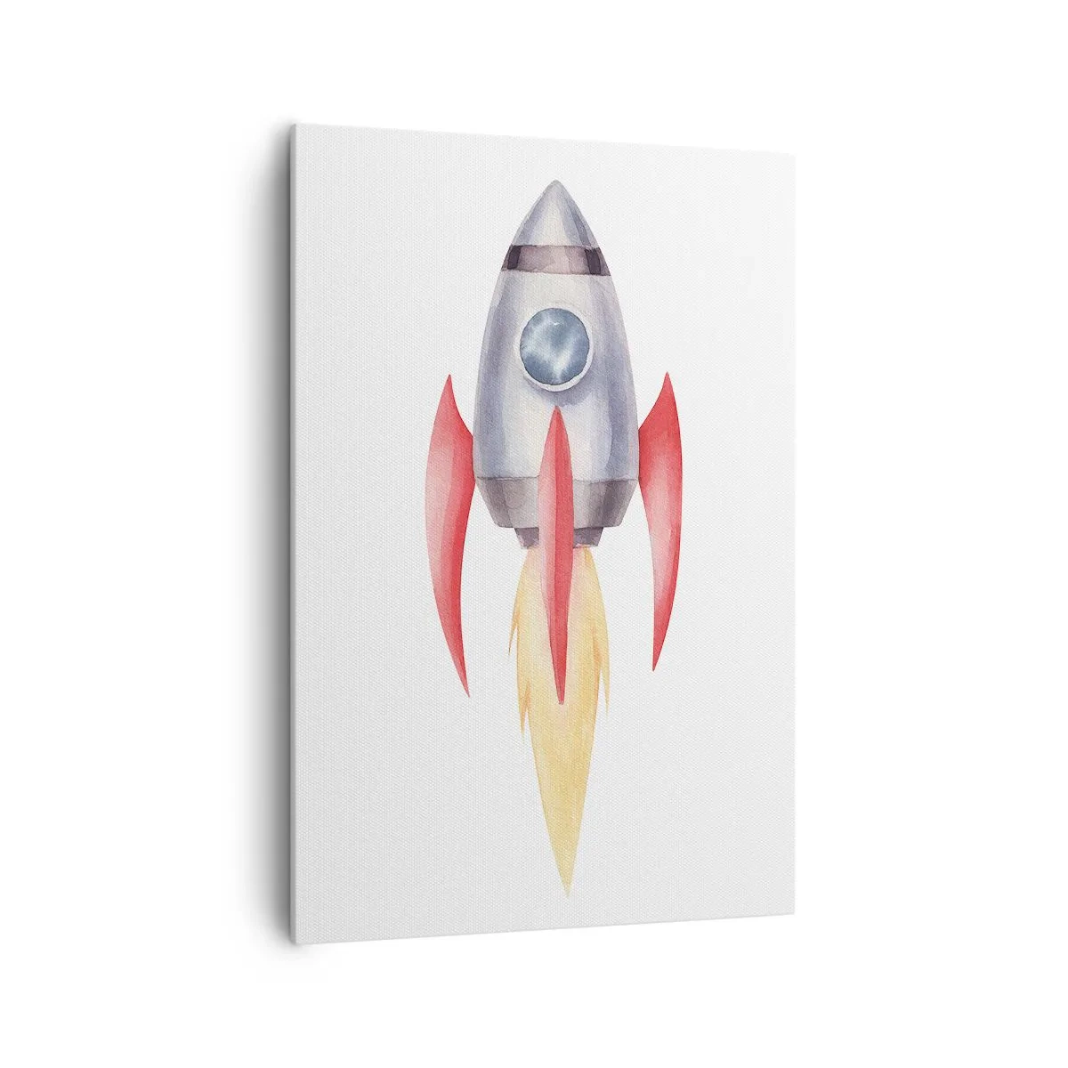 Bild auf Leinwand - Leinwandbild - Rakete im Aquarellstil auf weißem Hintergrund - 70x100cm - Höher, schneller, weiter - Moderne Wanddekoration für Wohnzimmer und Schlafzimmer ARTTOR