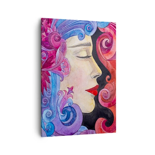 Bild auf Leinwand - Leinwandbild - Buntes Profil einer Frau im künstlerischen Stil - 50x70cm - Der Jugendstil lebt noch - Moderne Wanddekoration für Wohnzimmer und Schlafzimmer ARTTOR