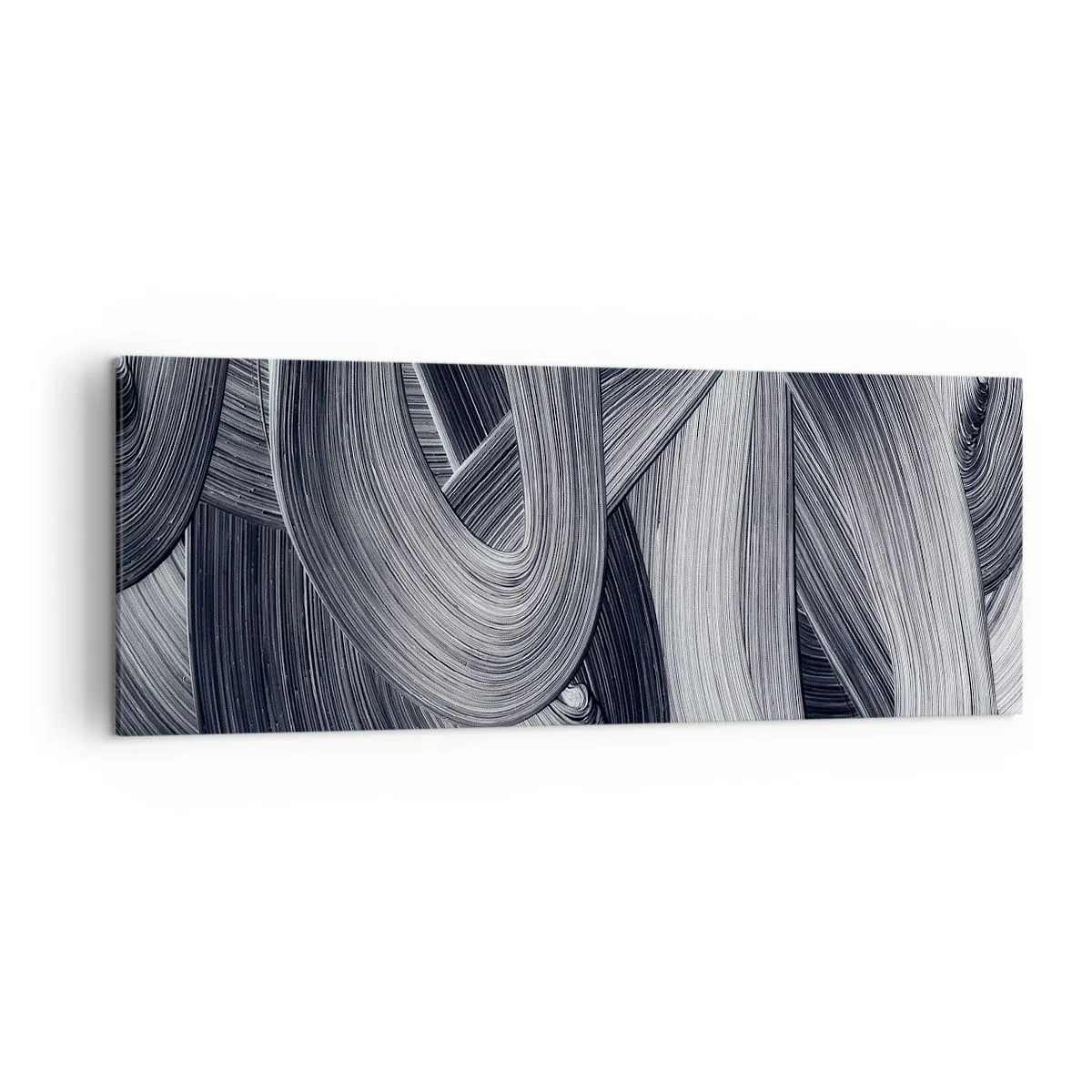 Bild auf Leinwand - Leinwandbild - Schwarz-Weiß-Abstraktion mit dynamischen Pinselstrichen. - 140x50cm - Die Fließfähigkeit der Realität - Moderne Wanddekoration für Wohnzimmer und Schlafzimmer ARTTOR