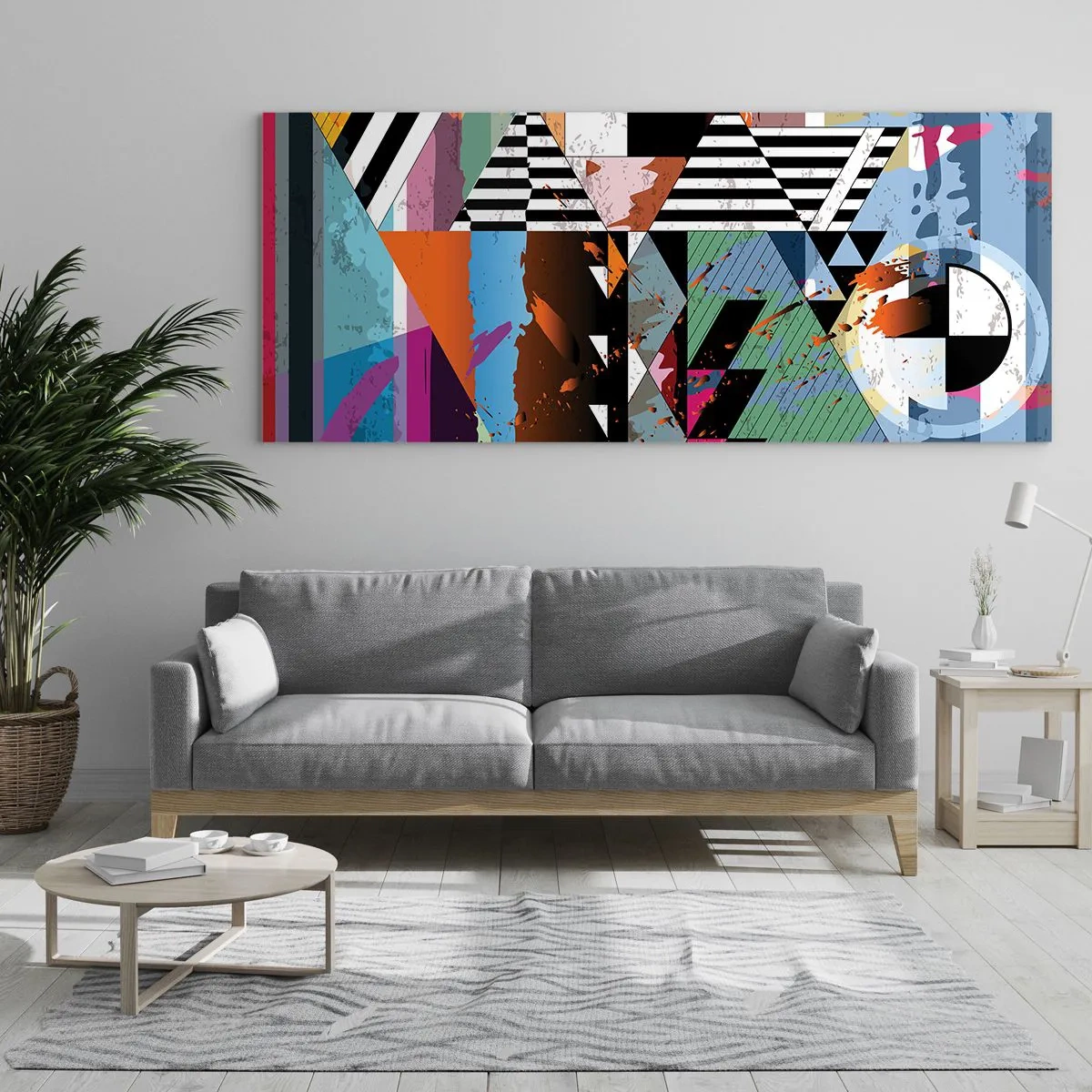 Glasbild - Bild auf glas - Abstrakte geometrische Komposition mit lebendigen Farben - 160x50cm - Geometrisch und organisch - Moderne Wanddekoration für Wohnzimmer und Schlafzimmer ARTTOR