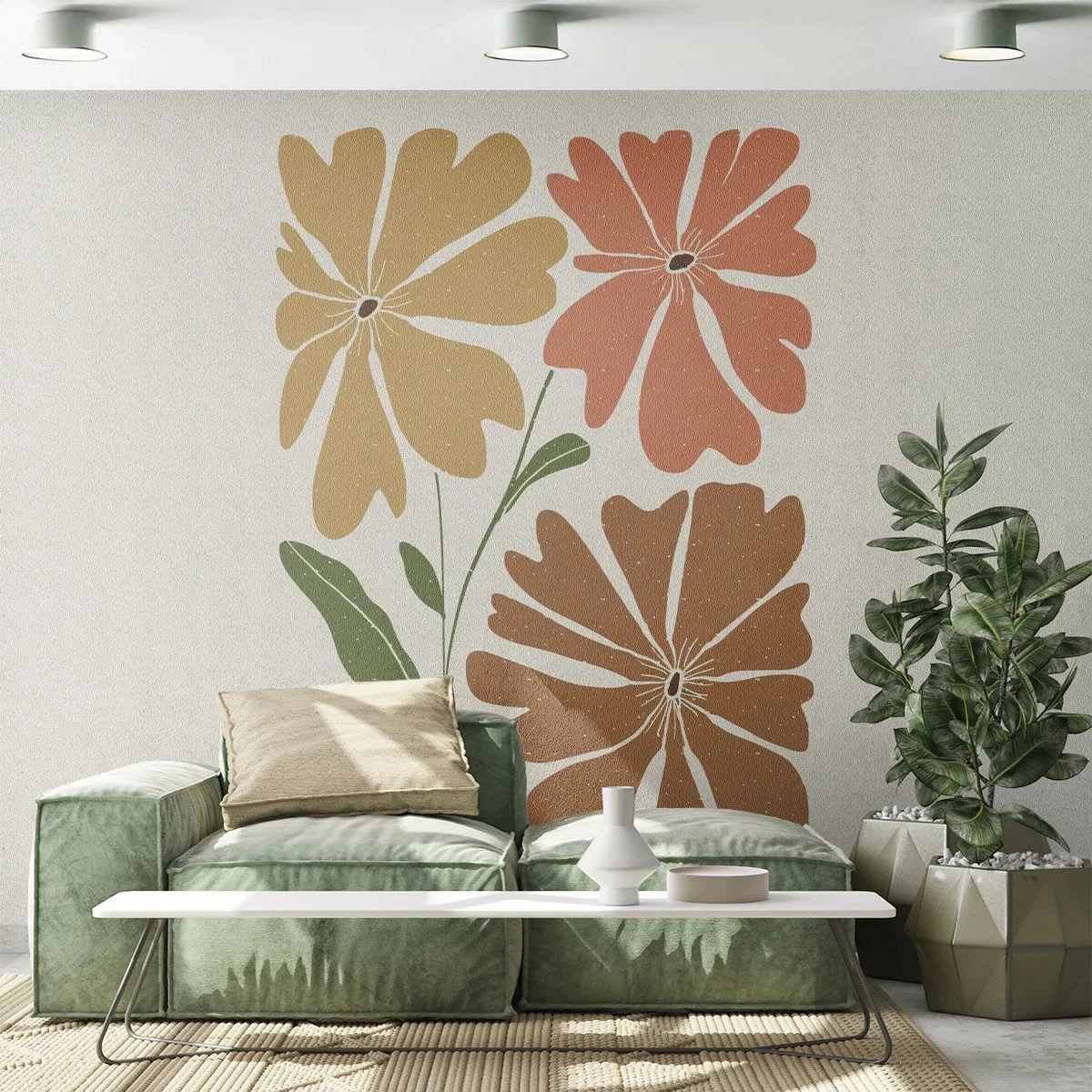 Fototapete Premium Canvas - Natur und Geometrie - Boho, Blumen, Minimalismus - 450x315 cm