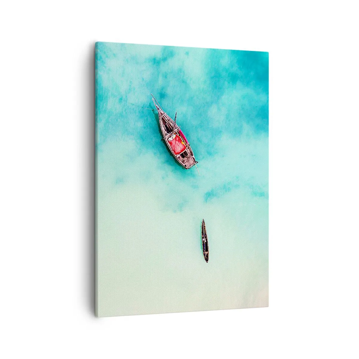 Bild auf Leinwand - Leinwandbild - Boote auf türkisfarbenem Wasser aus der Vogelperspektive - 50x70cm - Denn an den Stränden von Sansibar, wenn der Wasserüberschuss ... - Moderne Wanddekoration für Wohnzimmer und Schlafzimmer ARTTOR