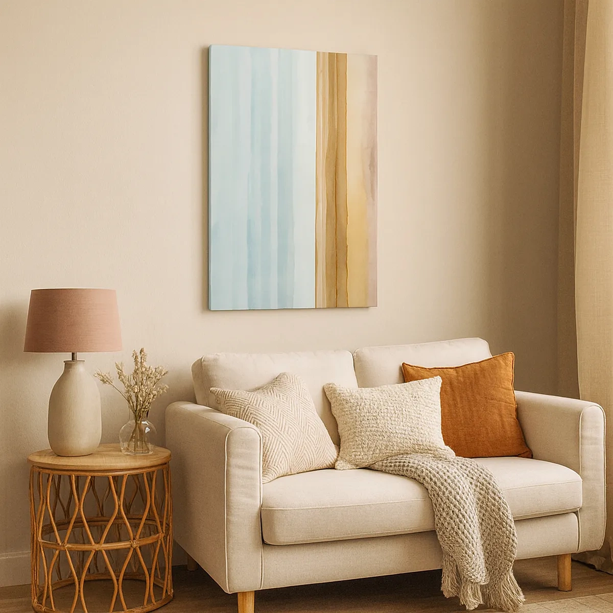 Bild auf Leinwand - Leinwandbild - Abstrakte Strandlandschaft in Pastelltönen - 50x70cm - Trost - Moderne Wanddekoration für Wohnzimmer und Schlafzimmer ARTTOR