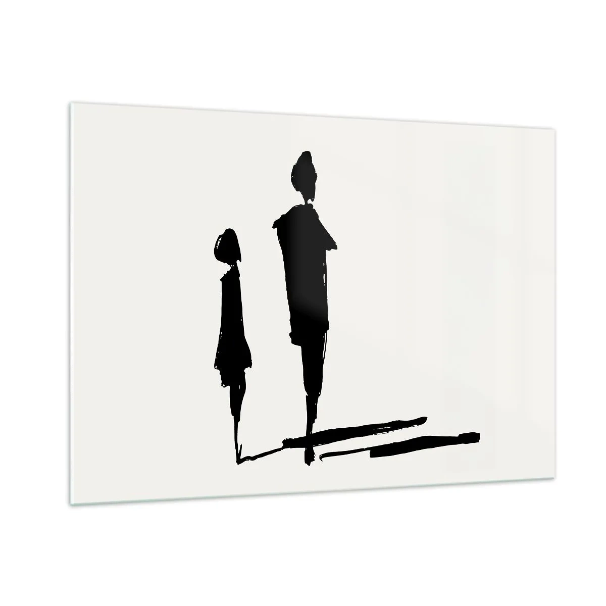 Glasbild - Bild auf glas - Schwarze Silhouetten zweier Figuren mit Schatten auf hellem Hintergrund - 100x70cm - Mit Sicherheit zusammen? - Moderne Wanddekoration für Wohnzimmer und Schlafzimmer ARTTOR