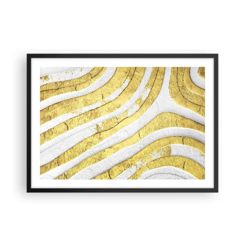 Poster in einem schwarzem Rahmen - Gold- und Weiß-abstrakte Linien in einer 3D-Textur - 70x50cm - Komposition in Weiß und Gold - Moderne Wanddekoration für Wohnzimmer und Schlafzimmer ARTTOR